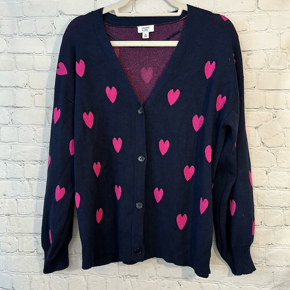 crown & ivy Sweaters - Crown & Ivy navy w/hearts cardigan